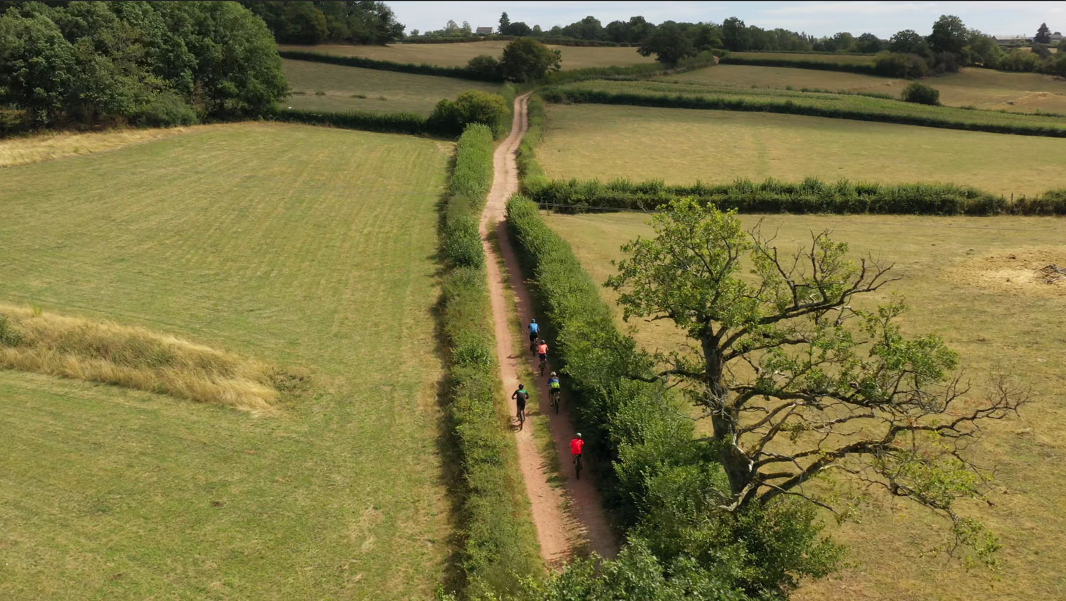 Image vue d'un groupe de vététistes entrain de rouler sur un chemin de terre